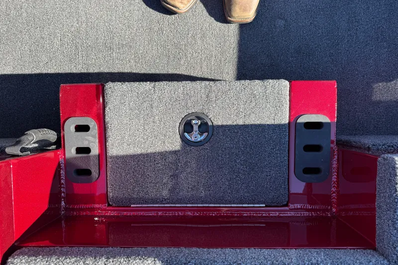 Slide: The Image of 2026 Vexus AVX1980 boat deck with red accents and carpeted surface. - 10