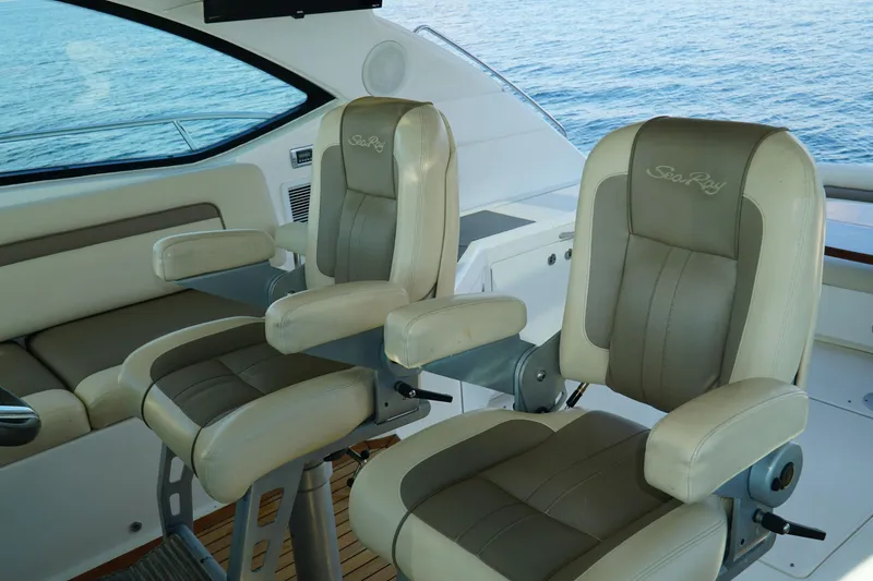 Slide: The Image of Luxury seating on 2014 Sea Ray 540 Sundancer yacht, overlooking ocean. - 6