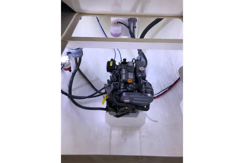 Slide: The Image of Engine compartment of a 2021 Celtic Yachts 40, showcasing the boat's mechanical setup. - 5