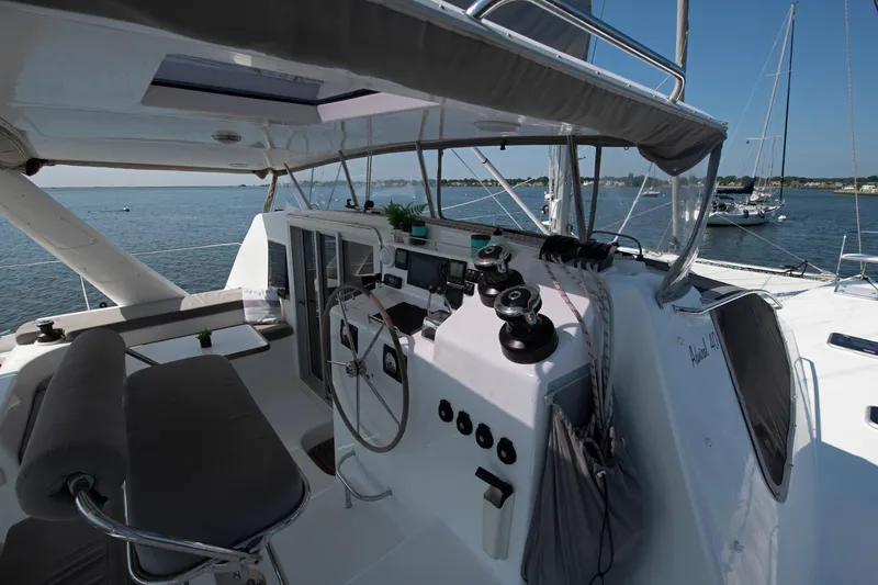 Slide: The Image of Cockpit of 2021 Celtic Yachts 40, featuring modern navigation equipment and ocean view. - 32