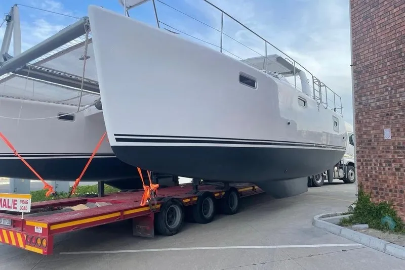 Slide: The Image of 2021 Celtic Yachts 40 catamaran on trailer, ready for transport. - 42
