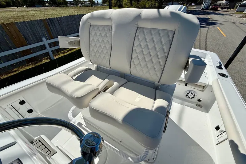 Slide: The Image of Luxurious seating on 2026 Sea Hunt BX 25 FS boat, featuring diamond-stitched upholstery. - 10
