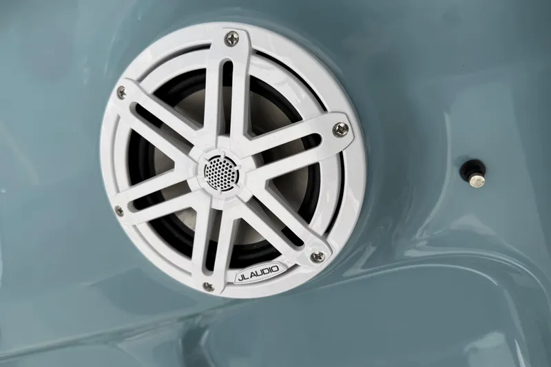 Slide: The Image of Close-up of JL Audio speaker on 2026 Sea Hunt BX 25 FS boat. - 22