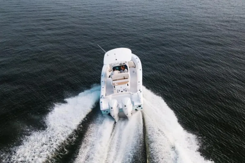Slide: The Image of Manufacturer Provided Image: Top view of 2026 Sea Hunt Ultra 265 SE boat with dual engines. - 63