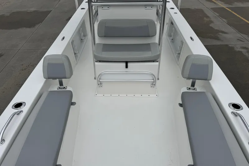 Slide: The Image of 2026 Bay Rider 2260 FS boat interior with gray seating and spacious layout. - 11