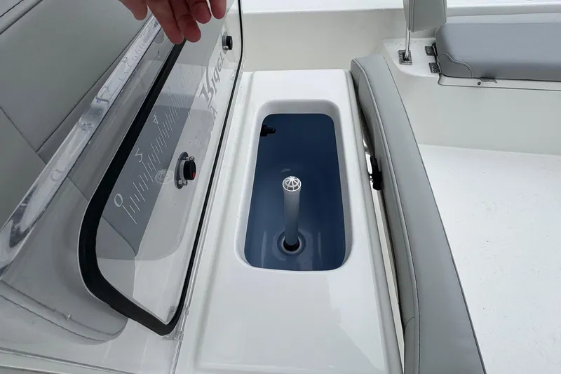 Slide: The Image of Bay Rider 2260 FS 2026 boat interior with storage compartment and seating. - 6