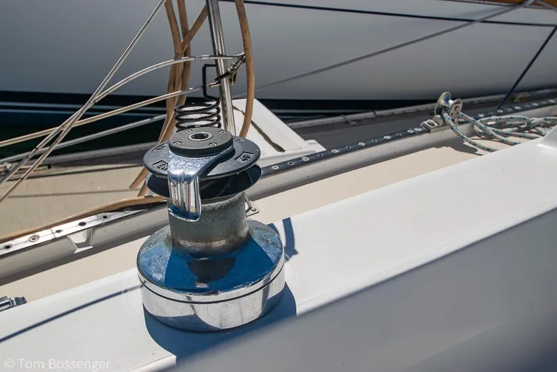 Slide: The Image of Winch on 1984 Catalina 36 sailboat deck, with rigging and ropes visible. - 27