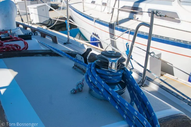 Slide: The Image of Deck of 1984 Catalina 36 sailboat with ropes and winch. - 29