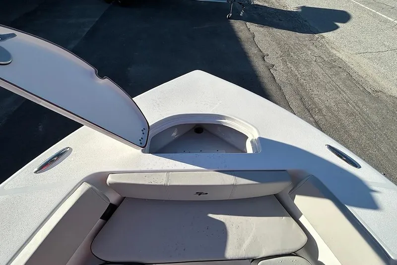 Slide: The Image of 2026 Sea Pro 202 Center Console boat interior with open storage compartment. - 30