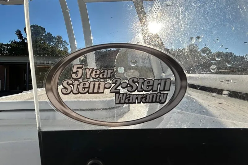 Slide: The Image of 2026 Sea Pro 202 Center Console with 5-year Stem-to-Stern warranty sticker. - 47