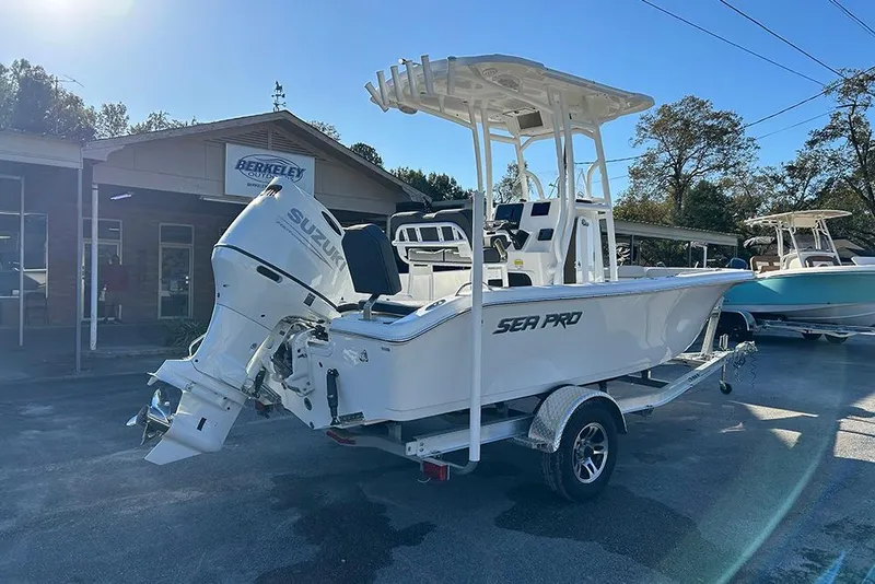 Slide: The Image of 2026 Sea Pro 202 Center Console boat with Suzuki outboard motor on trailer. - 5