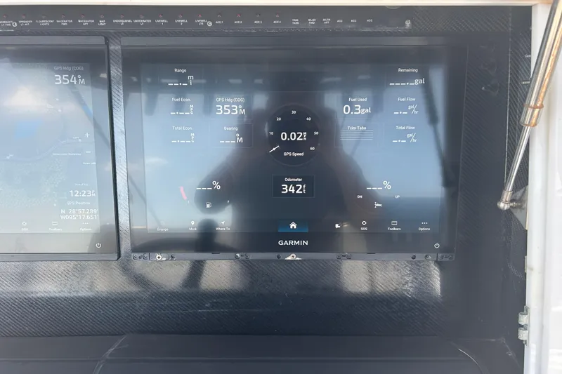 Slide: The Image of Garmin display on 2016 SeaHunter 39 Tournament showing navigation and fuel data. - 21