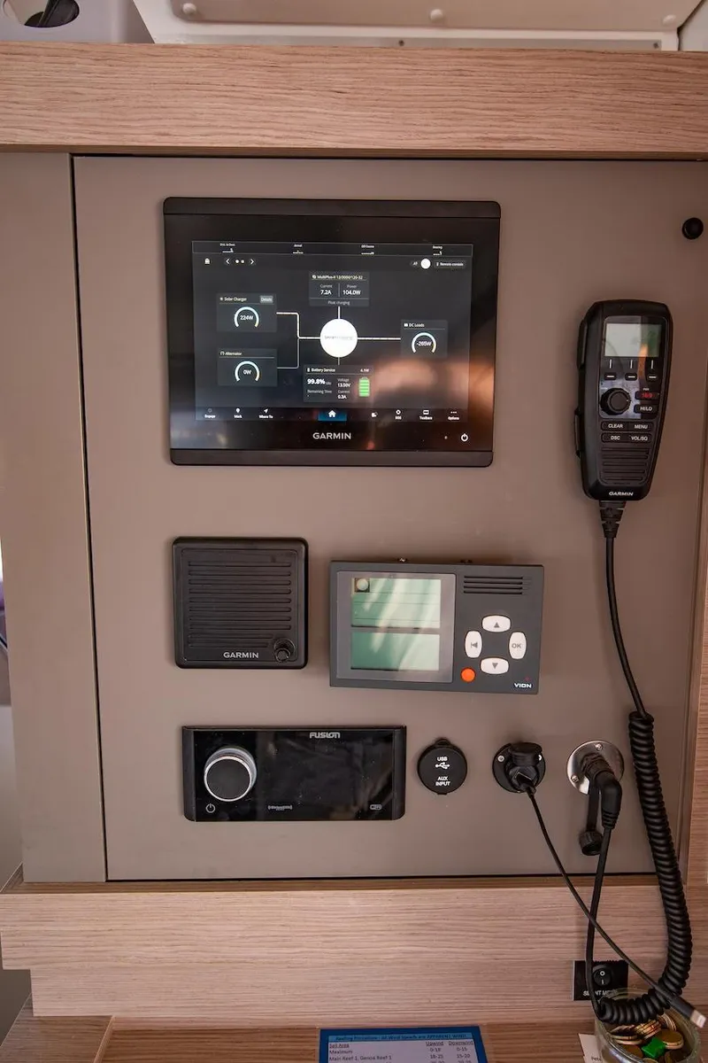 Slide: The Image of Open refrigerator on 2023 Fountaine Pajot Tanna 47 yacht, showcasing interior storage. - 24