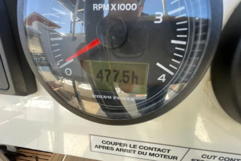 Slide: The Image of Close-up of Volvo Penta RPM gauges on 2023 Fountaine Pajot Tanna 47 yacht. - 64