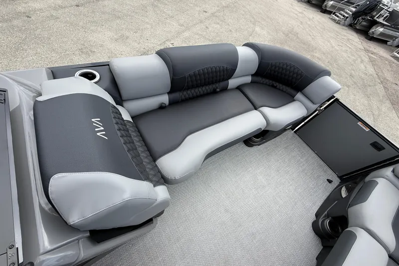 Slide: The Image of Luxurious seating on 2026 Avalon 2585 Excalibur LTD boat, featuring sleek design and comfort. - 14
