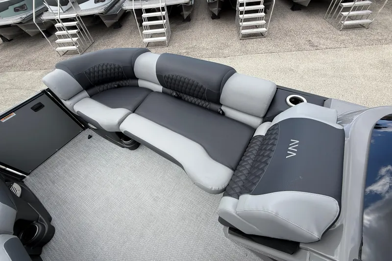 Slide: The Image of Luxurious seating on 2026 Avalon 2585 Excalibur LTD boat, featuring sleek design and comfort. - 15