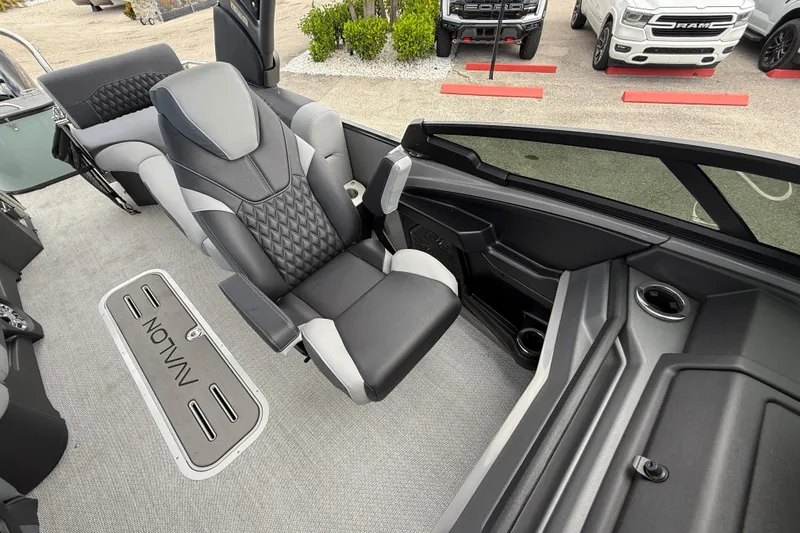 Slide: The Image of 2026 Avalon 2585 Excalibur LTD boat interior with luxurious seating and modern design. - 17