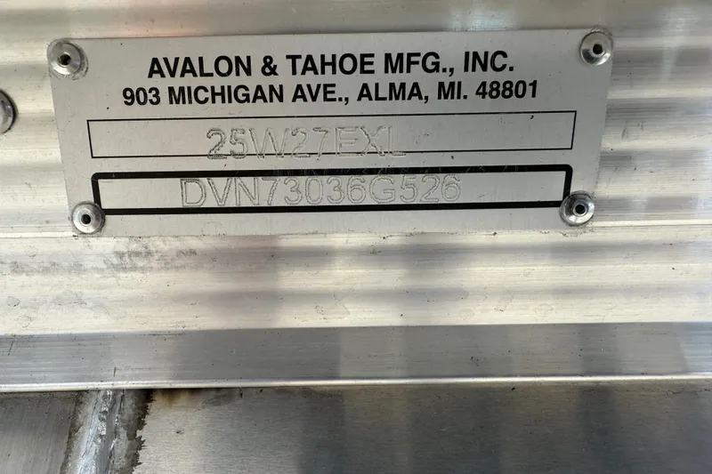 Slide: The Image of Metal identification plate for Avalon 2585 Excalibur LTD, 2026 model, manufactured in Alma, MI. - 28
