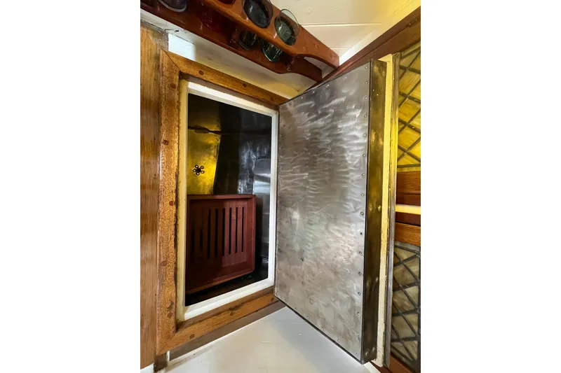 Slide: The Image of Interior of 1947 Murray Peterson Schooner with wooden and metal elements. - 109