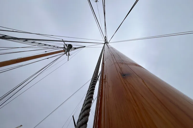 Slide: The Image of Looking up at the mast and rigging of a 1947 Murray Peterson Schooner. - 137