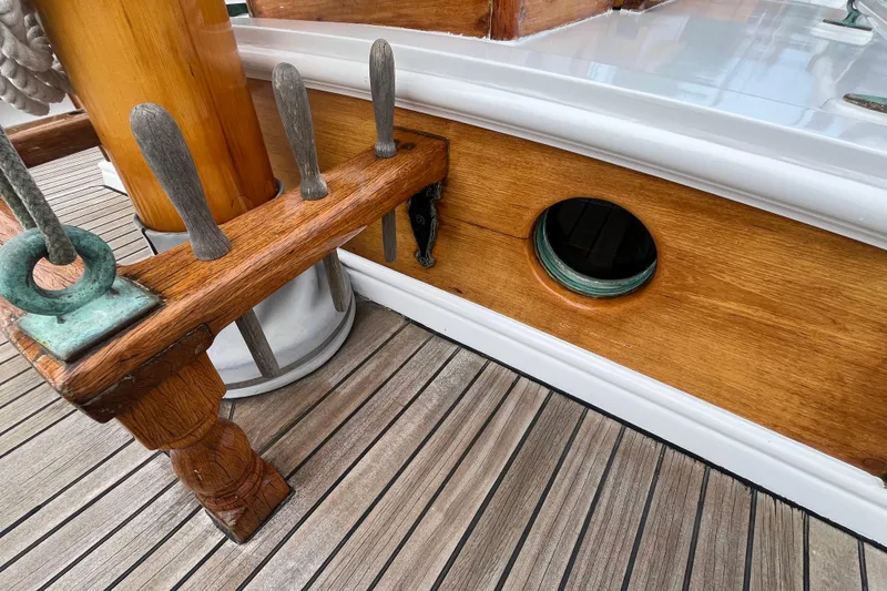 Slide: The Image of Wooden deck and fittings on a 1947 Murray Peterson Schooner. - 23