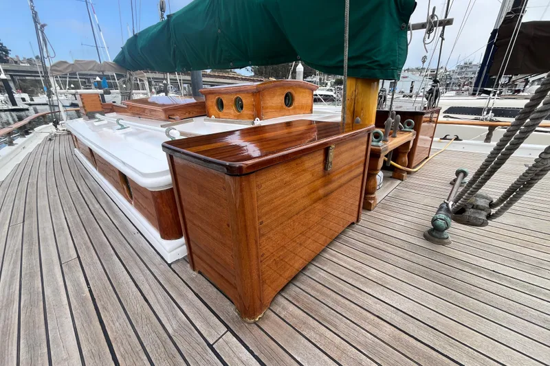 Slide: The Image of Vintage 1947 Murray Peterson Schooner with polished wood deck and classic maritime design. - 30
