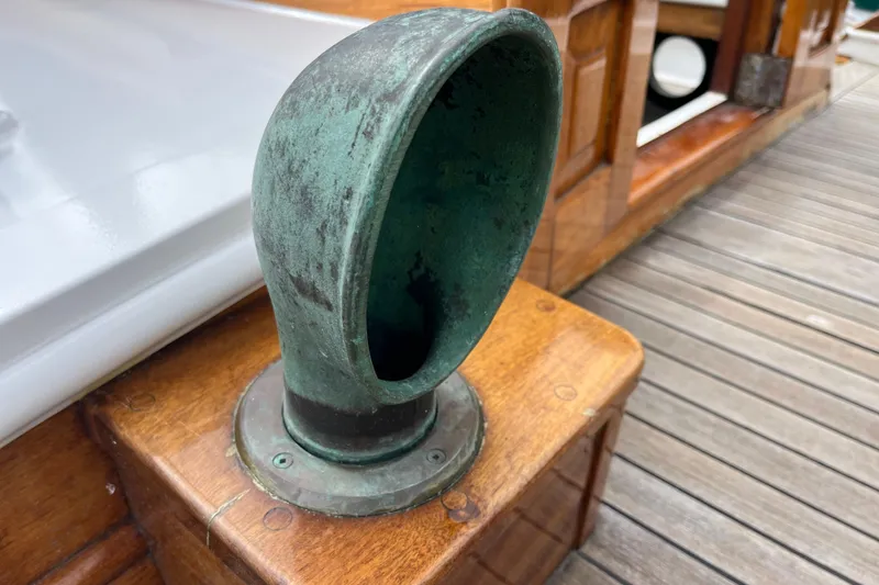 Slide: The Image of Vintage 1947 Murray Peterson Schooner deck detail with patina-covered fitting. - 40