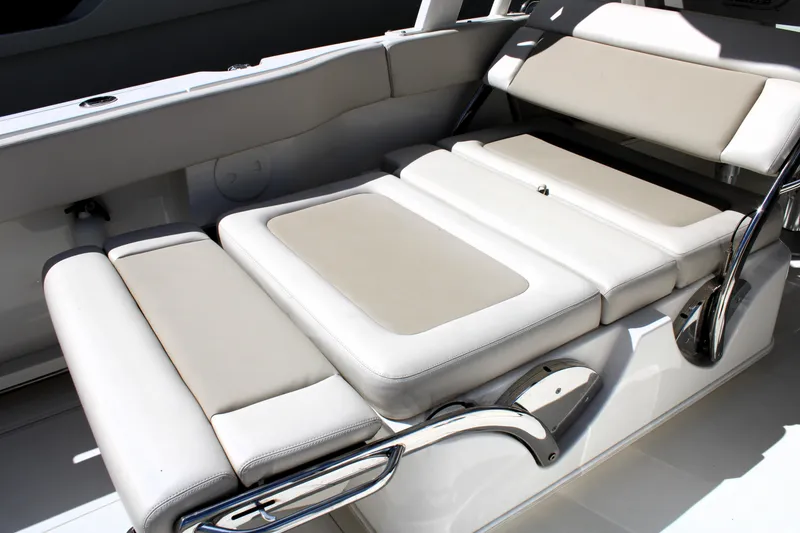 Slide: The Image of Luxurious seating on 2021 Boston Whaler 320 Vantage boat, featuring sleek design and comfort. - 35