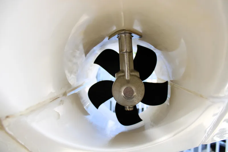 Slide: The Image of Close-up of a 2021 Boston Whaler 320 Vantage boat propeller. - 4