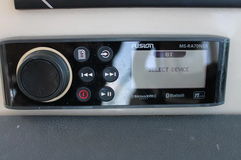 Slide: The Image of Fusion MS-RA70NSX stereo system on 2021 Boston Whaler 320 Vantage boat. - 46