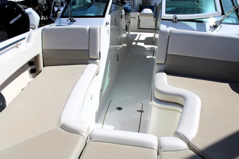 Slide: The Image of 2021 Boston Whaler 320 Vantage boat interior with spacious seating and modern design. - 66