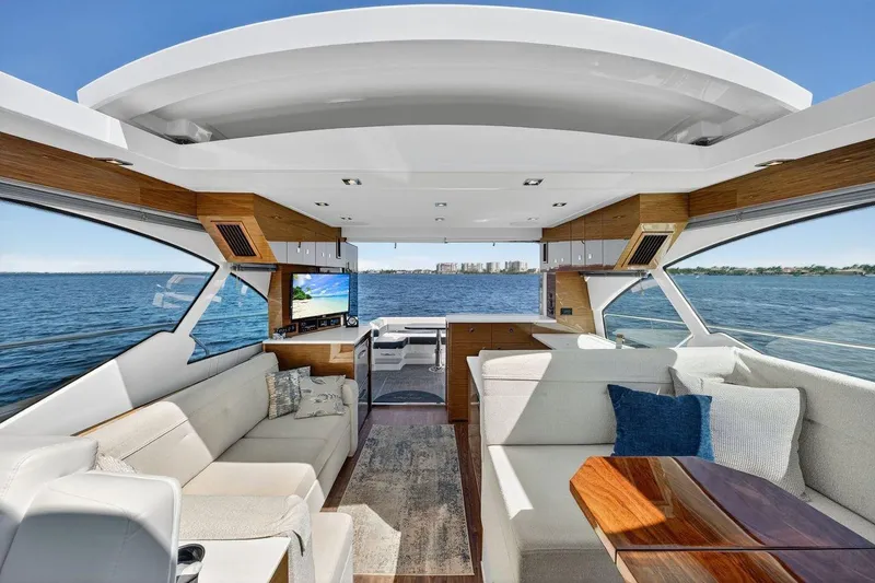Slide: The Image of Luxurious interior of 2020 Cruisers Yachts 50 Cantius with ocean view. - 12