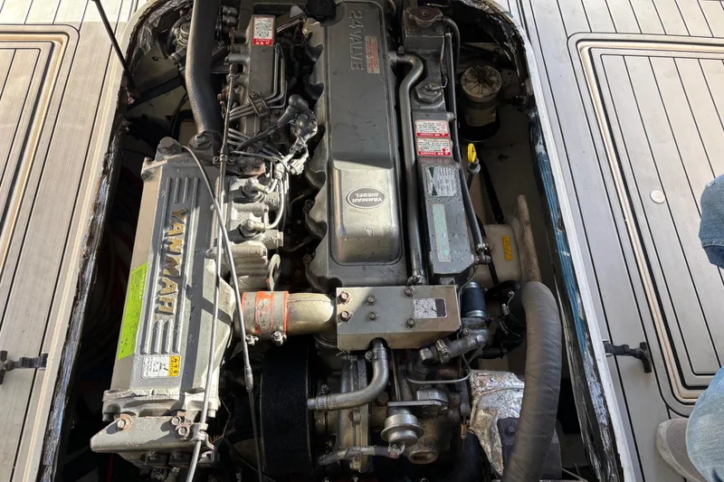 Slide: The Image of Engine compartment of a 2001 Albin 28 Tournament Express with Yanmar diesel engine. - 11