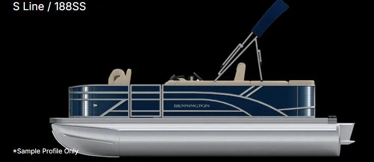 Slide: The Image of Bennington 188SF-2F 2026 pontoon boat side view, blue design, S Line model. - 12
