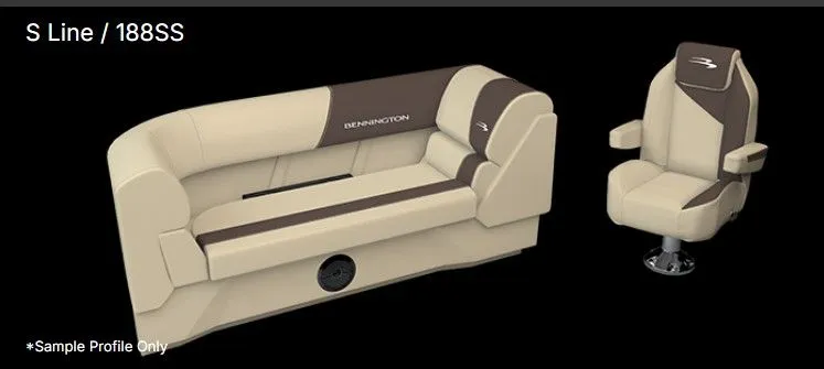 Slide: The Image of Bennington 188SF-2F 2026 boat seating in beige and brown. - 13