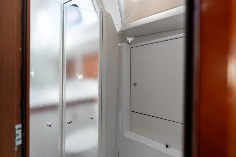 Slide: The Image of Beneteau Oceanis 50 yacht bathroom with frosted glass shower, 2013 model. - 31