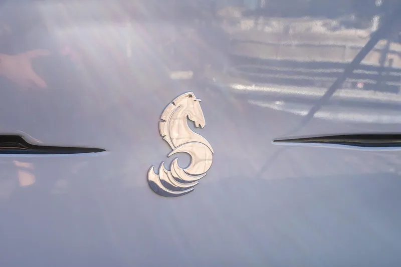 Slide: The Image of Beneteau Oceanis 50 emblem on hull, 2013 model, with seahorse design. - 81