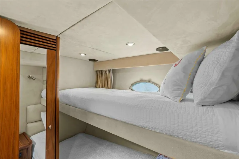 Slide: The Image of Interior of 2009 Sunseeker Manhattan 52 yacht with wooden stairs and cozy cabin. - 45