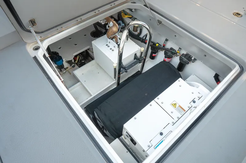 Slide: The Image of Luxurious 2024 HCB 42 Lujo boat interior with sunset over calm waters. - 24