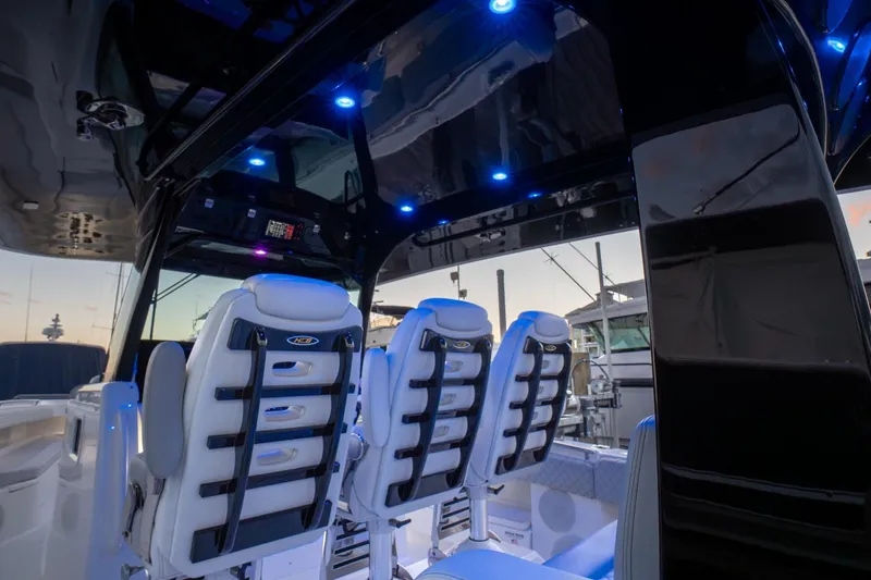 Slide: The Image of 2024 HCB 42 Lujo engine compartment showcasing advanced marine technology. - 39