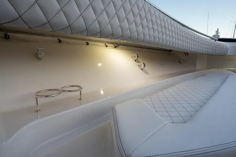 Slide: The Image of Luxurious interior of 2024 HCB 42 Lujo yacht with sleek design and skylight. - 42