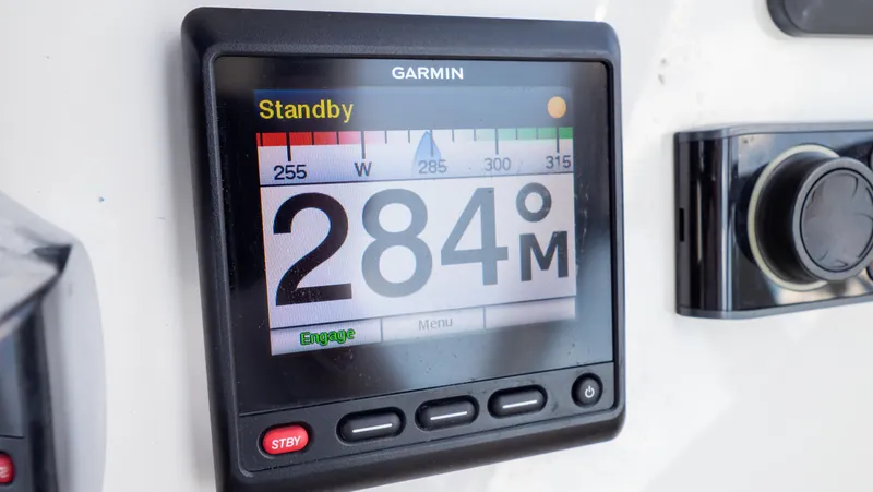 Slide: The Image of Garmin navigation display on 2018 Intrepid 430 Sport Yacht showing 284° heading. - 24