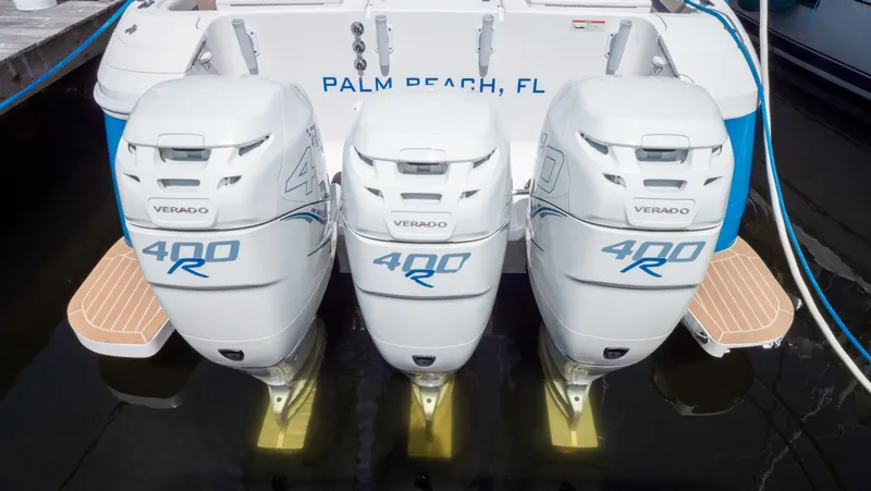Slide: The Image of Triple Verado 400R engines on a 2018 Intrepid 430 Sport Yacht in Palm Beach, FL. - 8