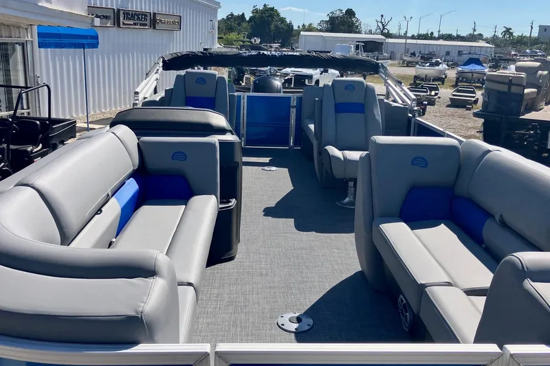 Slide: The Image of 2026 Sun Tracker Party Barge 22 DLX with spacious seating and modern design. - 6