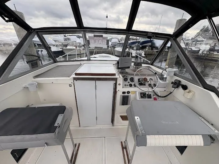 Slide: The Image of Interior view of a 1986 Luhrs Alura boat in harbor. - 8