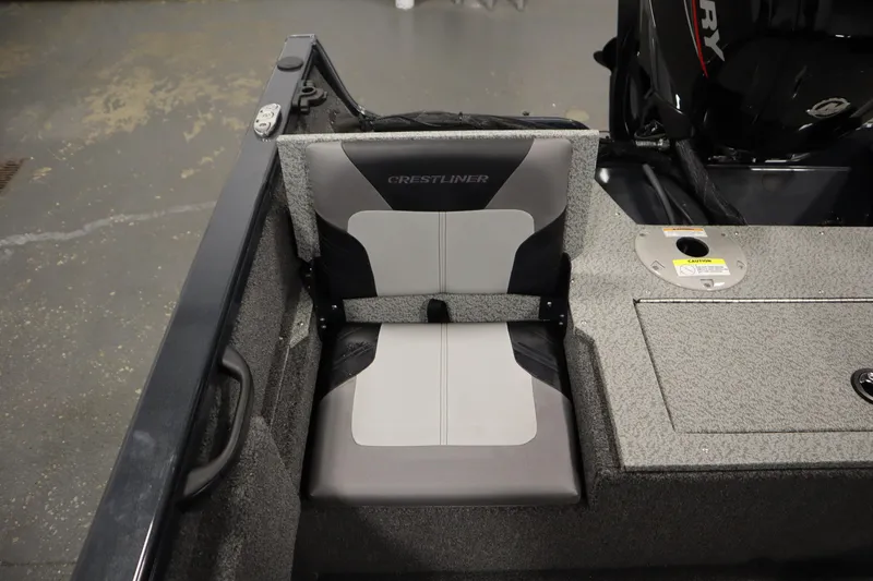 Slide: The Image of 2024 Crestliner 1750 Hawk boat seat with gray and black upholstery. - 36