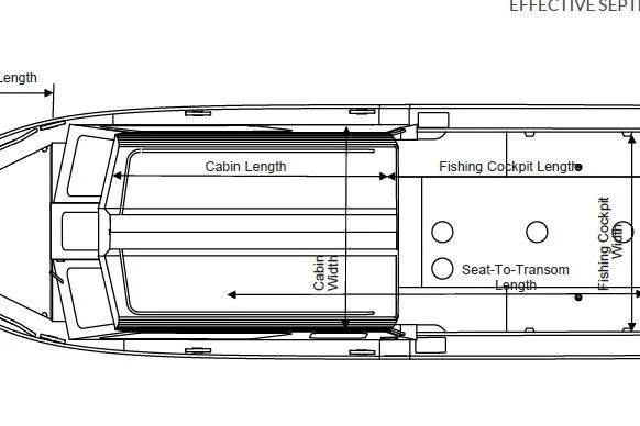 Slide: The Image of Top view schematic of 2026 Hewescraft 250 Alaskan ET HT boat layout. - 35