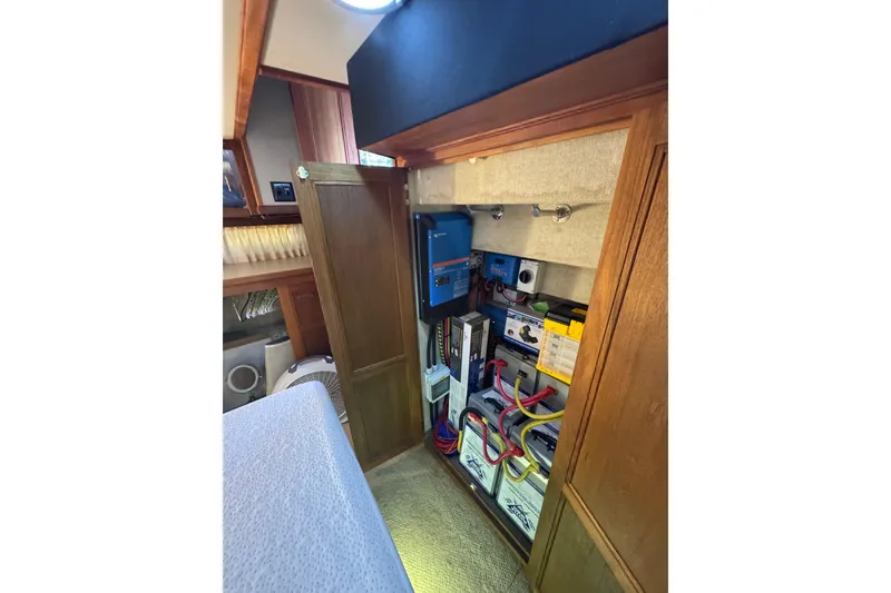 Slide: The Image of Bathroom interior of 1986 Carver 42 Aft Cabin Motor Yacht with sink and shower. - 102