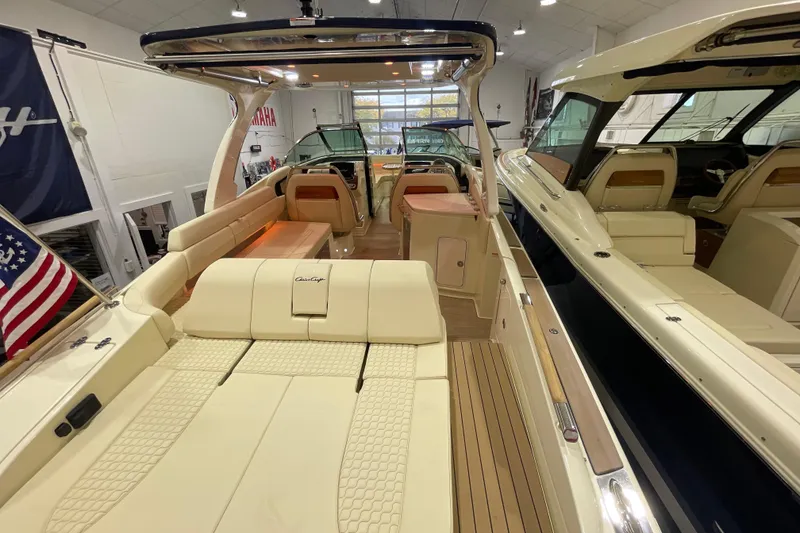 Slide: The Image of 2026 Chris-Craft Launch 31 GT luxury boat interior with elegant seating and modern design. - 69