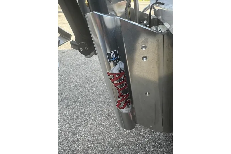 Slide: The Image of Close-up of Atlas jack plate on 2025 Sportsman Masters 267OE Bay Boat. - 5